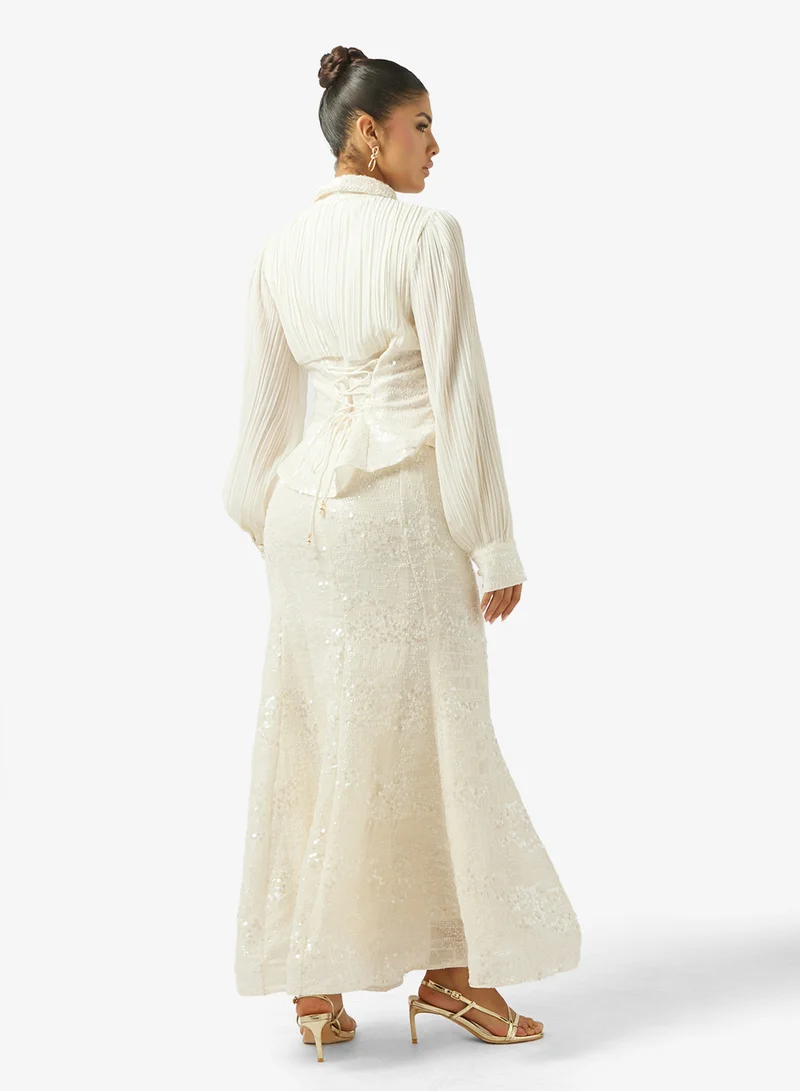 خزانة Blouse With Shimmer Skirt Set